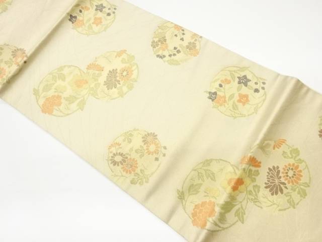 樂天商城 - 丸に花々模様織出し開き名古屋帯（額縁仕立て）【中古】【着】