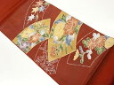 地紙に花々模様織出し袋帯【中古】【着】