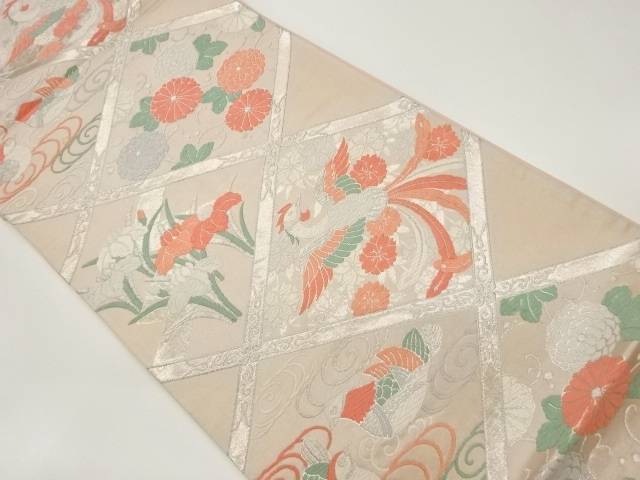 Other - 襷に鳳凰・鴛鴦・花々模様織出し袋帯【中古】【着】