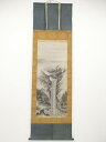 江戸時代前期頃 狩野派 水墨滝山水 肉筆紙本掛軸(二重箱)【中古】【道】