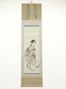 長山孔直筆 唐美人 肉筆絹本掛軸(保護箱)【道】