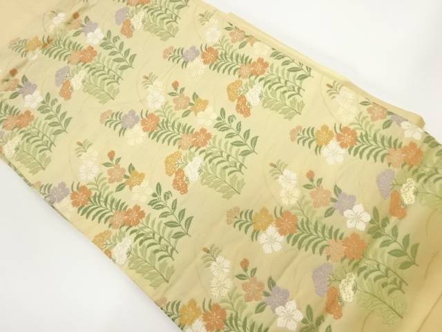 草花模様織出し名古屋帯【中古】【着】