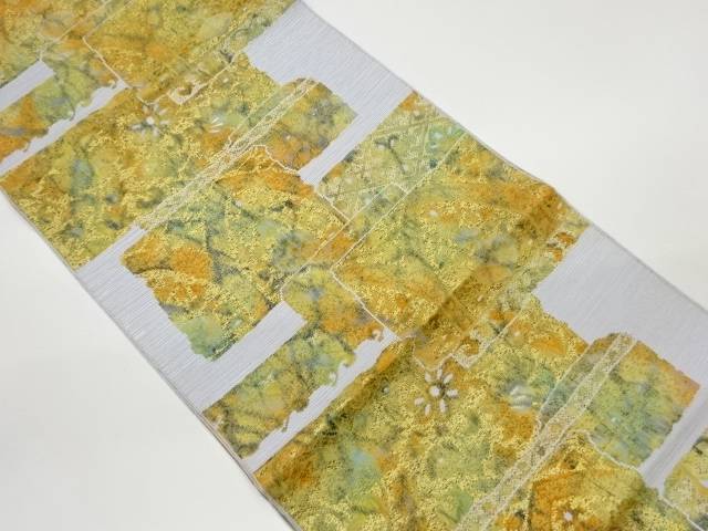 色紙に華紋・花々模様織出し名古屋帯【中古】【着】(4)