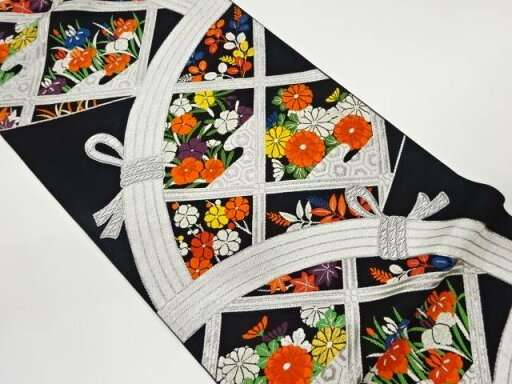 光悦垣に秋草模様織出し袋帯【中古】【着】 光悦垣に秋草模様織出し袋帯【中古】【着】