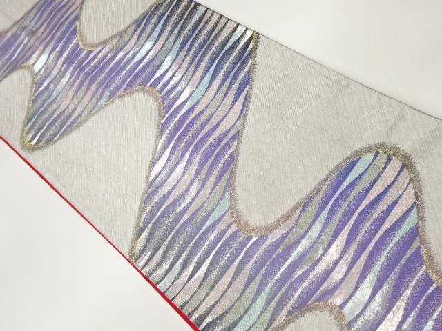 曲線に変わり横縞模様織出し袋帯【中古】【着】