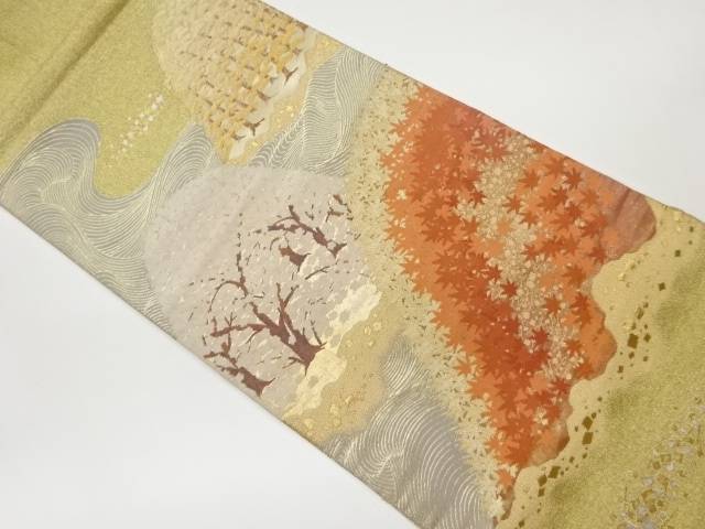 春秋に波模様織出し袋帯【中古】【着】