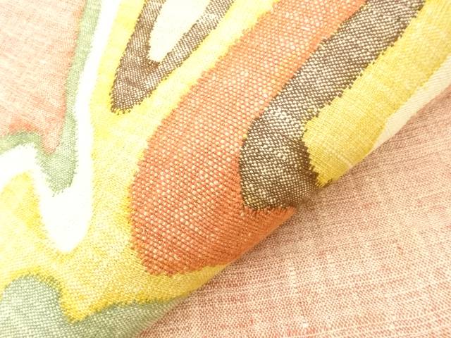 手織り真綿紬抽象模様織出し名古屋帯【中古】【着】