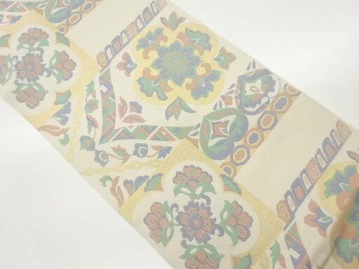 華紋に草花模様織出し袋帯【中古】【着】 華紋に草花模様織出し袋帯【中古】【着】