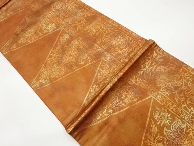 縞に花唐草模様織出し袋帯【中古】【着】
