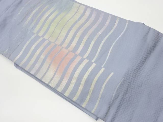 よろけ横段に檜垣模様織出し名古屋帯【中古】【着】
