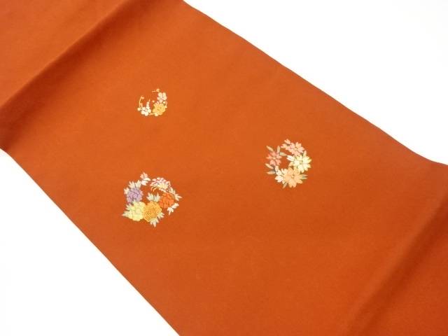 塩瀬金駒刺繍草花に蝶模様名古屋帯【中古】【着】【sp_off】