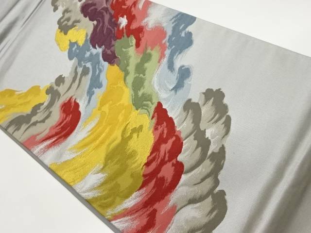 抽象雲模様織出し袋帯【中古】【着】