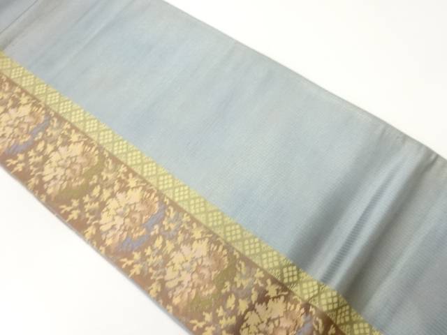 縞に花模様織出し袋帯(材料)【アンティーク】【中古】【着】