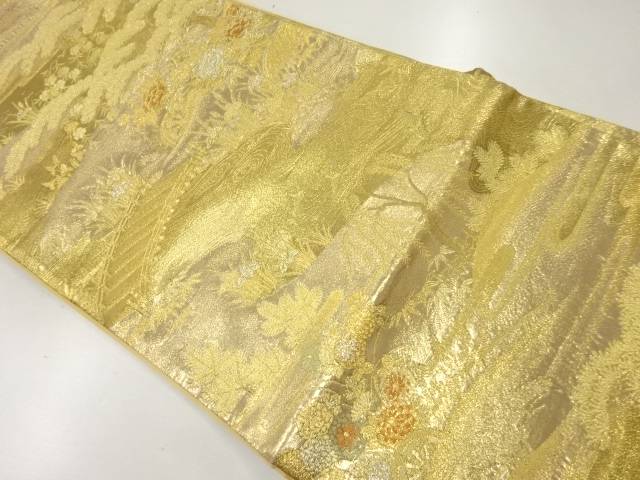庭園風景模様織出し袋帯（材料）【アンティーク】【中古】【着】(4)