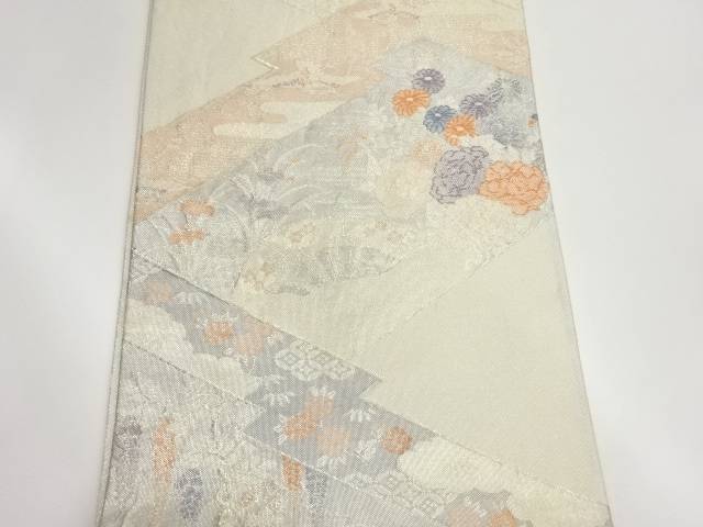 佐賀錦松皮菱に花々・鶴・古典柄模様織出し袋帯【中古】【着】