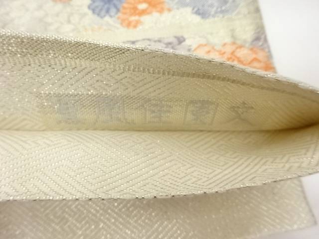 佐賀錦松皮菱に花々・鶴・古典柄模様織出し袋帯【中古】【着】