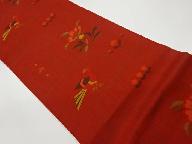 抽象花鳥模様織出し洒落袋帯【中古】【着】