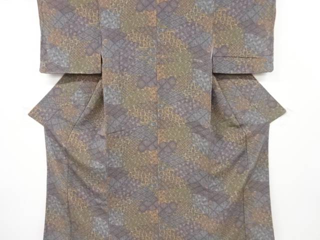 未使用品　仕立て上がり　縮緬地 重ね色紙に花更紗模様小紋着物【着】のサムネイル