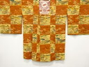縮緬地 市松に御所車・鼓・草花模様 道行コート【中古】【着】