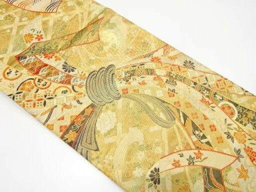 束ね熨斗に鳳凰・古典柄織り出し全通袋帯【中古】【着】 束ね熨斗に鳳凰・古典柄織り出し全通袋帯【中古】【着】