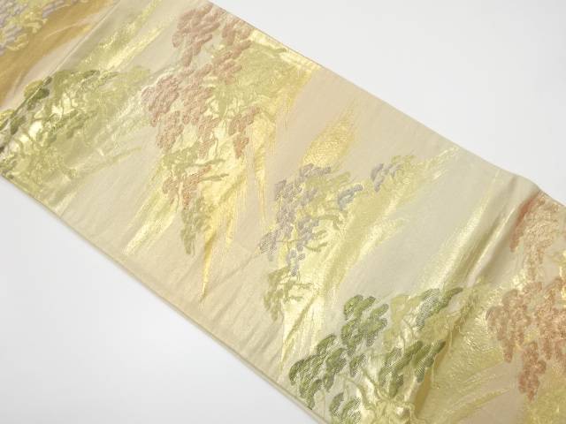 遠山に松模様織り出し袋帯(材料)【アンティーク】【中古】【着】