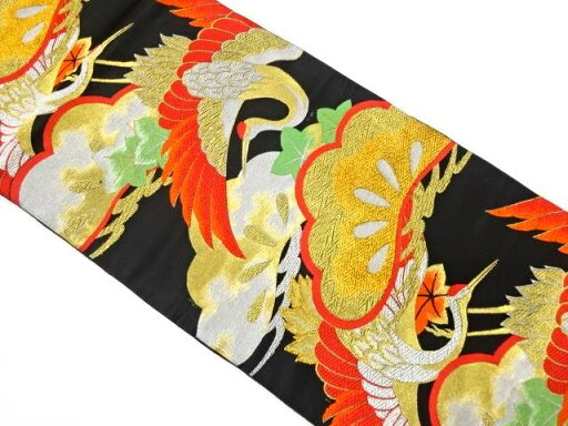 松に鶴模様織り出し袋帯(着用可)【アンティーク】【中古】【着】 松に鶴模様織り出し袋帯(着用可)【アンティーク】【中古】【着】