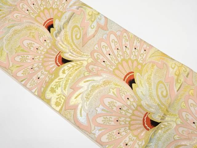 抽象花模様織り出し袋帯(材料)【アンティーク】【中古】【着】