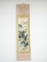 春径筆 彩色山水 肉筆絹本掛軸【中古】【道】