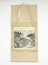 千石筆 彩色山水 肉筆絹本掛軸(共箱)【中古】【道】