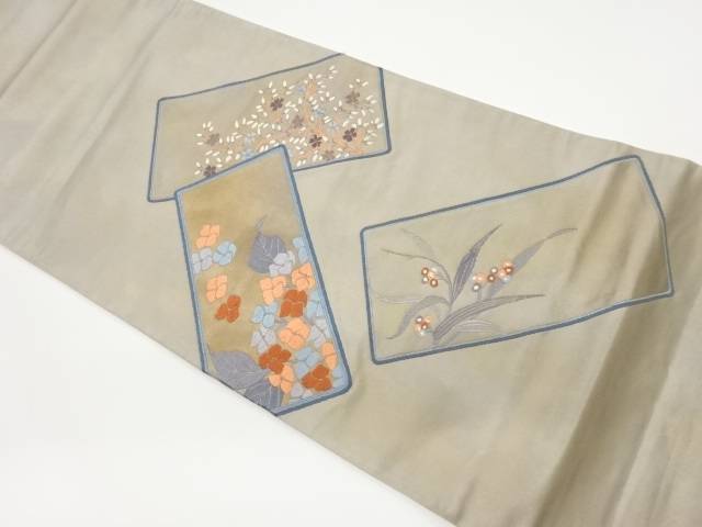 引箔 短冊に花々模様織り出し袋帯【中古】【着】【sp_off】(4)