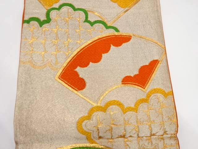 地紙に雲模様織り出し袋帯（材料）【アンティーク】【中古】【着】