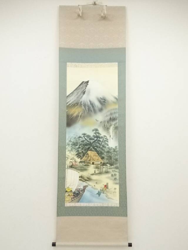 石田雪外筆　大祥運龍全図　肉筆絹本掛軸（共箱）【中古】【道】