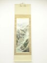 彩色山水 肉筆絹本掛軸【中古】【道】