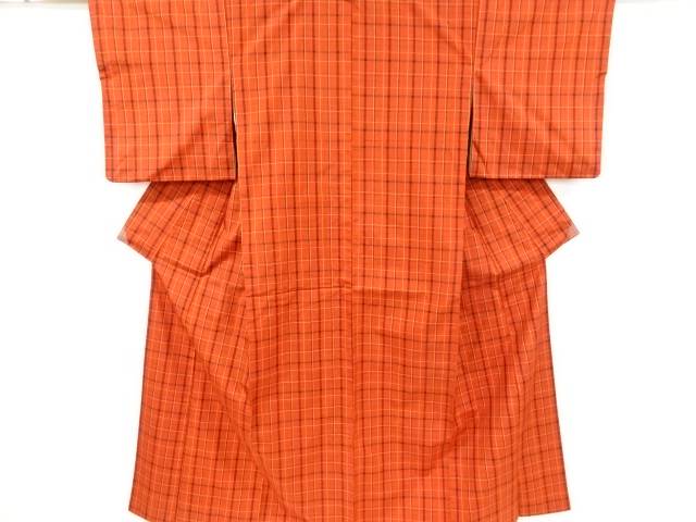格子織り出し米沢紬着物 道行コートアンサンブル【中古】【着】