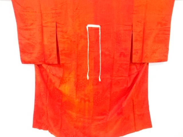 綸子 花薬玉に鶴模様織り出し長襦袢【アンティーク】【中古】【着】