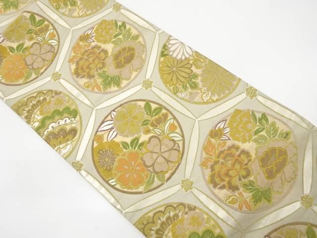 亀甲繋ぎに花丸文様織り出し袋帯【中古】【着】