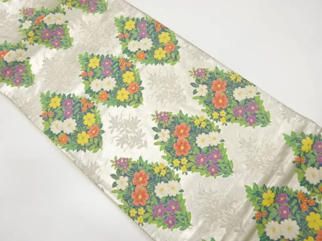 草花模様織り出し袋帯【中古】【着】【sp_off】