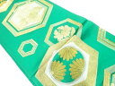亀甲に菊桐模様織出し袋帯(材料)【アンティーク】【中古】【着】