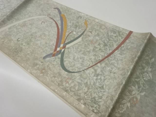 本漆箔 花唐草に抽象鳥模様織り出し袋帯【中古】【着】