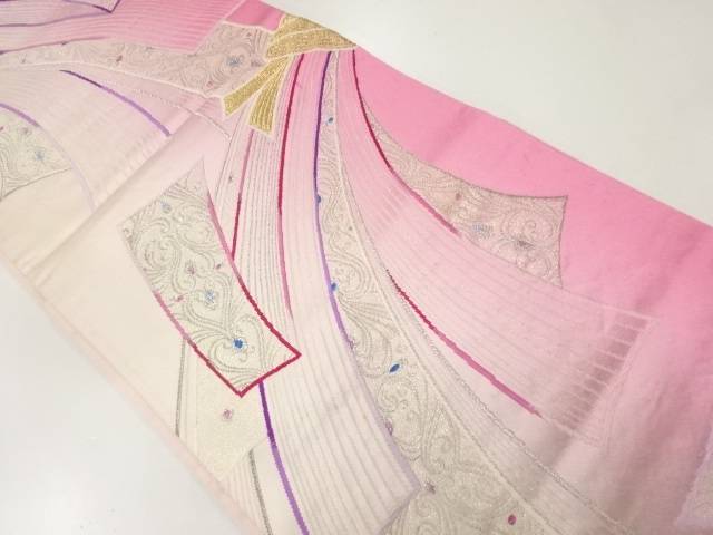 束ね熨斗模様織出し袋帯(材料)【アンティーク】【中古】【着】