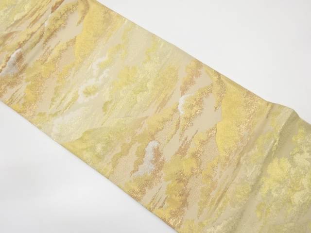 山並に雲模様織り出し袋帯（着用可）【アンティーク】【中古】【着】