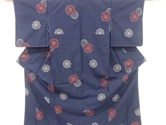 アンティーク　華紋織り出し手織り紬着物【Pnt】