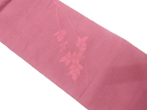 絽綴れ 枝花模様刺繍名古屋帯【中古】【着】 絽綴れ 枝花模様刺繍名古屋帯【中古】【着】