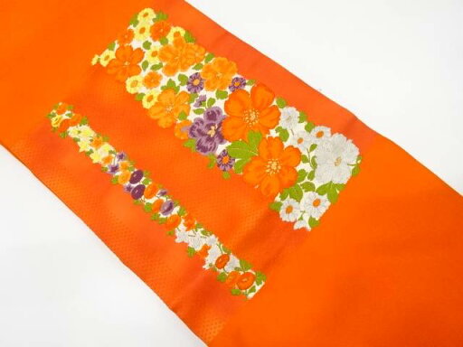 縞に花模様織り出し名古屋帯【中古】【着】 縞に花模様織り出し名古屋帯【中古】【着】