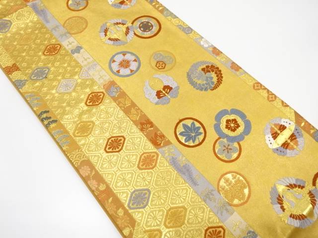 本金 向かい鶴に蝶・草花模様織り出し袋帯【中古】【着】