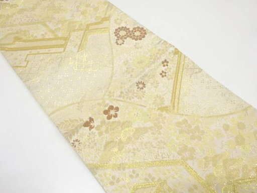 山並に松・花模様織り出し袋帯【中古】【着】 山並に松・花模様織り出し袋帯【中古】【着】