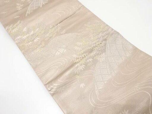 未使用品 流水に蛇籠・笹模様織り出し袋帯(未仕立て)【着】 未使用品 流水に蛇籠・笹模様織り出し袋帯(未仕立て)【着】