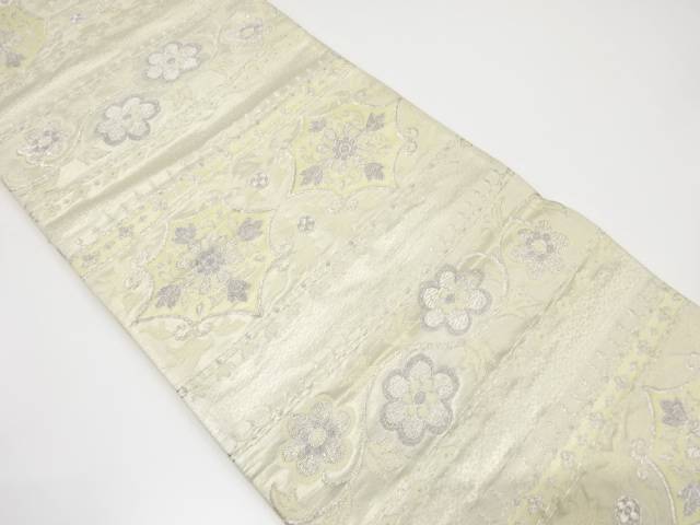 横段に花唐草模様織り出し袋帯(着用可)【アンティーク】【中古】【着】