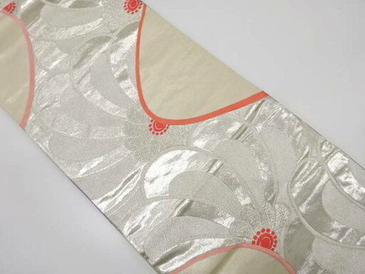 流水に花模様織り出しリバーシブル全通袋帯(材料)【アンティーク】【中古】【着】 流水に花模様織り出しリバーシブル全通袋帯(材料)【アンティーク】【中古】【着】