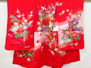 花車に蝶模様子供着物(重ね衿付き)【中古】【着】